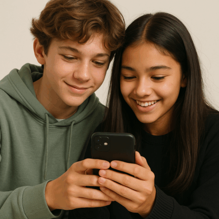 KI-gerenrert bilde av ChatGPT, av barn med smarttelefon